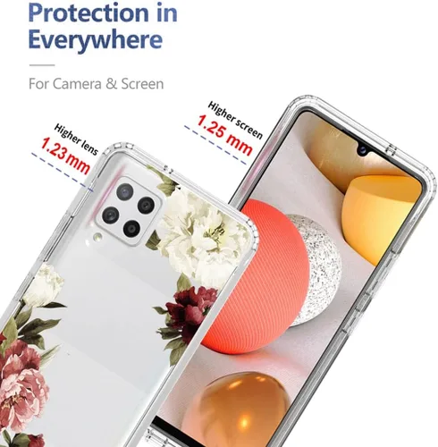 Vista 2 de Funda protectora de cuerpo completo con diseño floral transparente y protector de pantalla de vidrio templado para Samsung Galaxy A42 5G