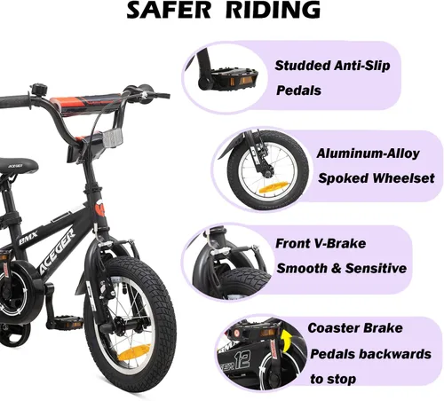 Vista 5 de ACEGER Bicicleta para niños de 2 a 10 años, estilo BMX, para niños y niñas de 2 a 10 años, bicicleta para niños de 12, 14 y 16 pulgadas, con ruedas