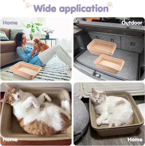 Vista 6 de Zopeal Paquete de 8 cajas de arena desechables para gatos, 16.7 x 12.8 x 4.1 pulgadas, bandeja de arena grande de papel para mascotas, caja