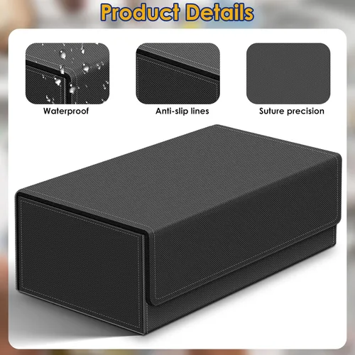Vista 5 de Homthy Caja de almacenamiento de cubierta de 1200+ cartas para cartas de intercambio, caja de almacenamiento de cartas de cuero Commander