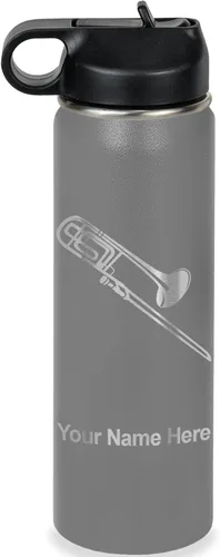Vista 17 de LaserGram Botella de agua personalizada, trombón, acero inoxidable de doble pared aislada al vacío con popote superior, regalo grabado personalizado