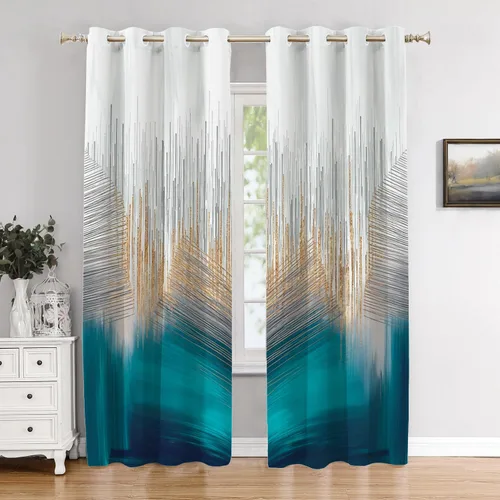 Vista 44 de Cortinas opacas de poliéster multicapa para cafetería, con diseño de diamantes, 2 unidades, 26 x 24 pulgadas