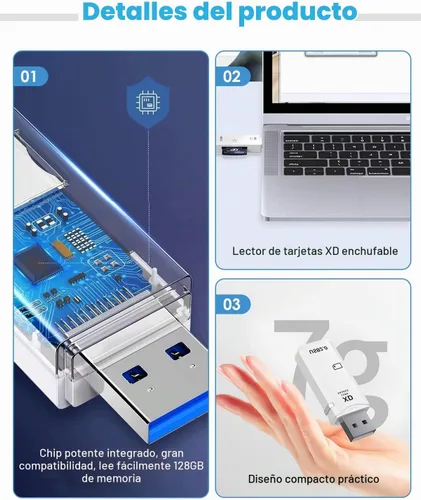 Vista 3 de USB2.0 128GB XD lector de tarjetas de memoria XD adaptador de tarjeta