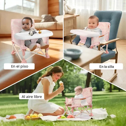 Vista 5 de Tiny Marvels Silla portátil 3 en 1 para bebé, asiento elevado acogedor, asiento para bebé con bandeja, plegable compacto, silla para niño pequeño