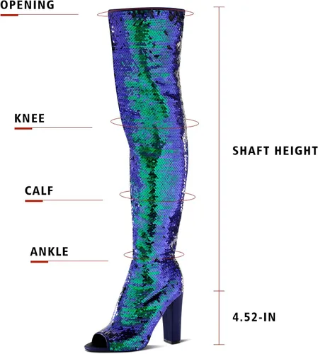 Vista 2 de KHPAERMEI Botas altas brillantes hasta el muslo para mujer, botas altas sexys con lentejuelas sobre la rodilla, para fiestas, bailes, puntera