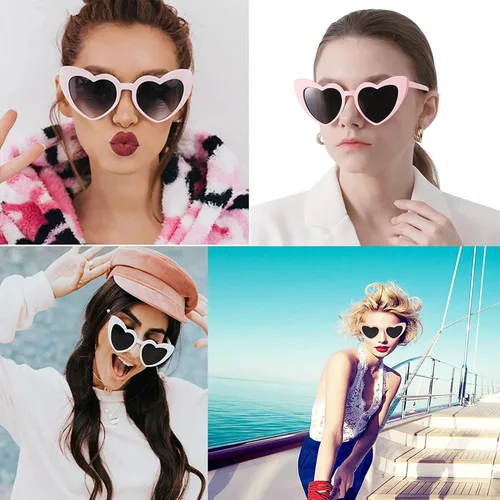 Vista 2 de AEAHALY Lentes de sol de corazón blanco, rosa, rojo, negro para mujer, protección UV 400, lentes de sol en forma de corazón, gafas de sol a granel