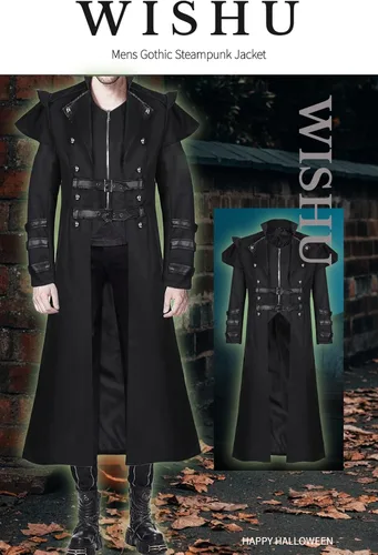 Vista 5 de WISHU Disfraz medieval steampunk victoriano de Halloween para hombre, disfraz gótico, esmoquin vintage, renacentista, chaqueta pirata