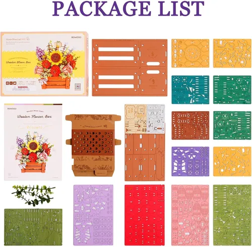 Vista 7 de Rompecabezas de Flores de Madera 3D para Adultos - Caja de Floración de Madera, Kit de Modelo de Manualidades DIY, Conjunto de Construcción