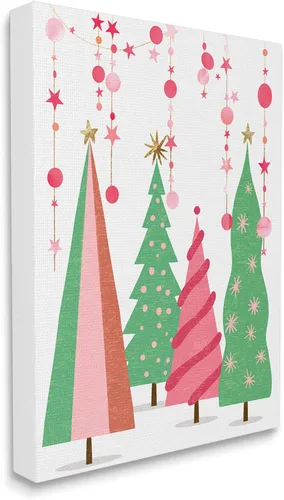 Vista 2 de Stupell Industries Ziwei Li - Lienzo decorativo para pared, diseño de árboles de Navidad rosa y verde Stupell Industries 16 x 20 Inches, Easy to