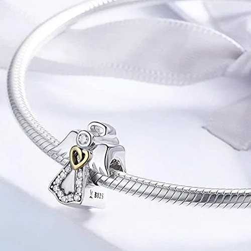 Vista 3 de Bolenvi Abalorio de plata de ley 925 con diseño de ángel de la guarda para pulseras o collares similares Plata esterlina Sin gemas