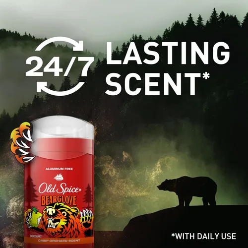 Vista 4 de Old Spice Desodorante sin aluminio para hombres, protección contra olores 24/7, frescura 24/7 y aroma duradero, aroma Bearglove, 3.0 onzas con gel