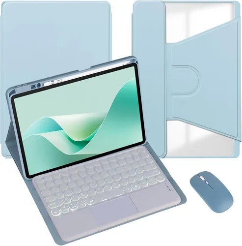 Vista 35 de Funda para tableta Samsung Galaxy Tab A8 de 10.5 pulgadas, teclado redondo inalámbrico desmontable Bluetooth, cubierta trasera transparente
