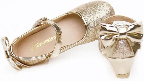 Vista 5 de Zapatos de vestir para niñas, zapatos de princesa de tacón bajo, zapatos planos Mary Jane para fiestas de bodas y niños pequeños