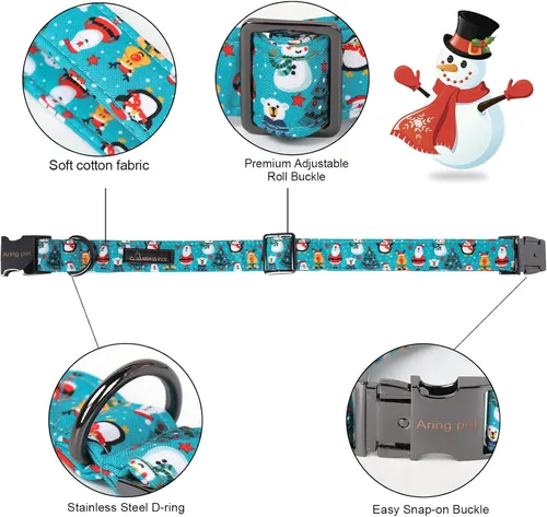 Vista 4 de ARING PET Collar de invierno para perro de Navidad, collar de algodón para perro con lazo, ajustable azul árbol de Navidad, collar para mascotas