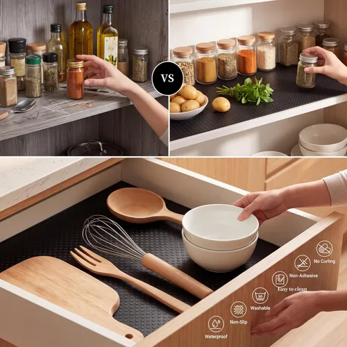 Vista 9 de Revestimiento de cajón de estante para tapete de gabinete de cocina, 12 Negro