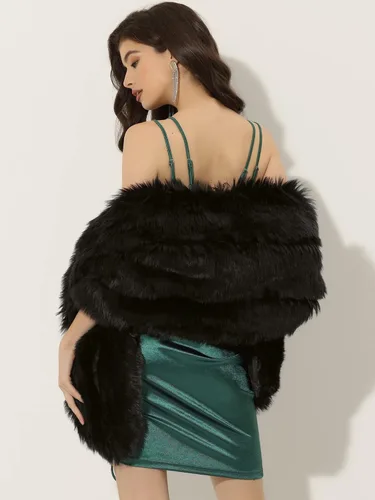 Vista 2 de Allegra K Chal de piel sintética para mujer, elegante, para fiesta de boda