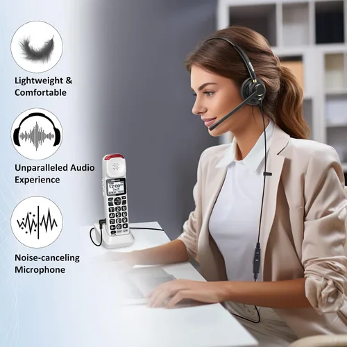 Vista 3 de Auriculares para teléfono de 0.098 in con micrófono con cancelación de ruido e interruptor de silencio, auriculares de teléfono de ajuste cómodo