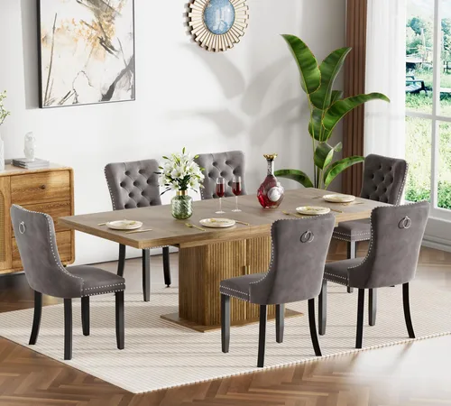 Vista 87 de Juego de mesa de comedor extensible de 5 piezas, juego de mesa de comedor extensible de estilo granja para 4, mesa de cocina expandible de madera