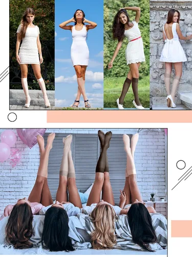 Vista 3 de Preboun 50 pares de medias altas de nailon para mujer con bolsa de maquillaje de PVC