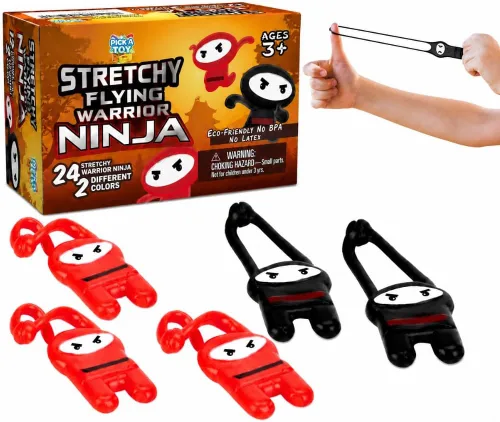 Vista 8 de PICK A TOY Juguetes ninja para niños y niñas, suministros de recuerdos de fiesta, ninjas voladores elásticos, 12 piezas, juguetes de tirachinas