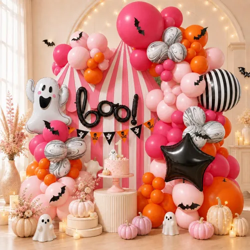 Vista 12 de Jobkoo Kit de guirnalda de arco de globos de Halloween, globos de confeti negro, morado, naranja, globos de confeti de Halloween, cumpleaños, baby