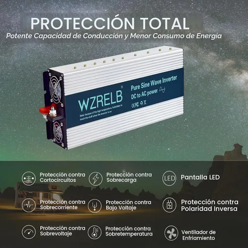 Vista 6 de WZRELB 2500W Inversor de onda sinusoidal pura 12V DC a 110V 120V AC con pantalla LED, terminal de cableado duro, inversor de potencia portátil fuera
