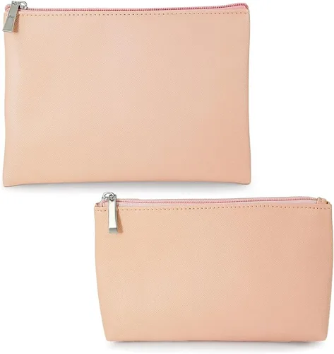 Vista 11 de Juego de 2 bolsas de maquillaje, pequeña bolsa de maquillaje con cremallera, bolsa de cosméticos portátil para viajes, bolsa de belleza de piel Negro