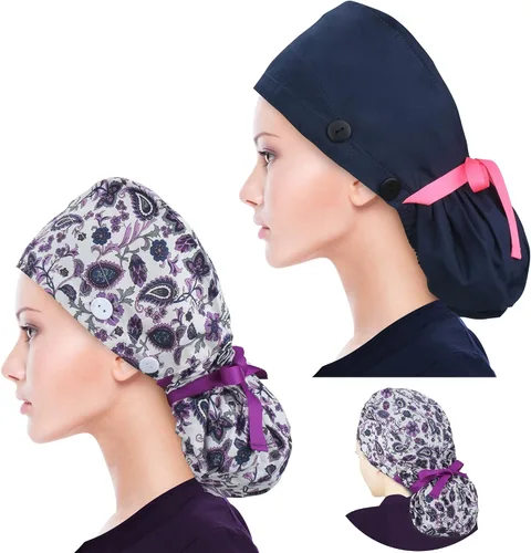 Vista 29 de Scrub Caps for Women Surgical Caps Nurse Hat Functional Ponytail Holder for Long Hair Single or Satin-Lined