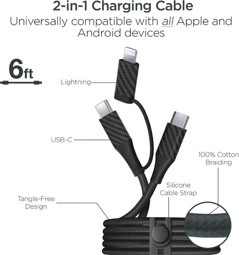 Vista 6 de Cargador de pared USB-C GaN de 30 W, bolsa de viaje, cable USB-C y Lightning 2 en 1, kit de cable de carga súper rápido para iPhone, iPad, teléfonos