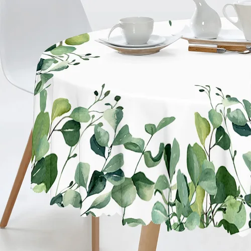 Vista 6 de MAST DOO Mantel redondo floral de 60 pulgadas, mantel de hojas de eucalipto, impermeable, resistente a las manchas, sin arrugas, para el hogar