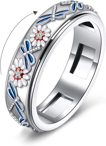 Vista 13 de POPLYKE Anillos giratorios de plata de ley para aliviar el estrés, joyería para regalar Girasol de abeja