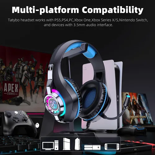 Vista 7 de Auriculares para juegos para PC, PS5, interruptor, móvil, auriculares para juegos para Nintendo con micrófono con cancelación de ruido, sonido