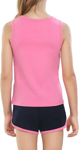 Vista 5 de nomachalt Girls Summer Shorts Sets Kids 2 Piece Outfits Clothes Tennis Running Tank Top Shirts Dolphin Shorts