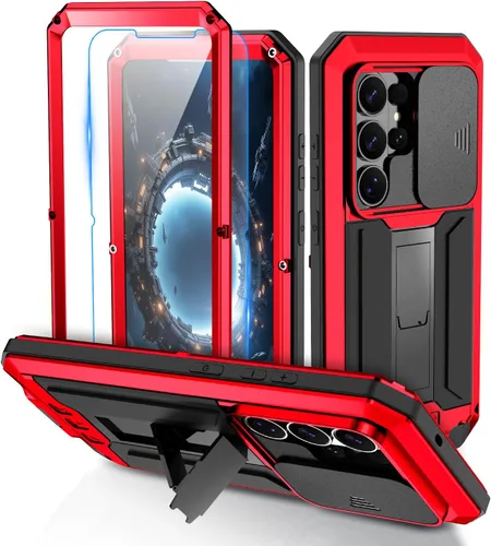 Vista 18 de Funda de metal compatible con Samsung Galaxy S23, funda de metal resistente de grado militar, funda protectora de cuerpo completo con soporte