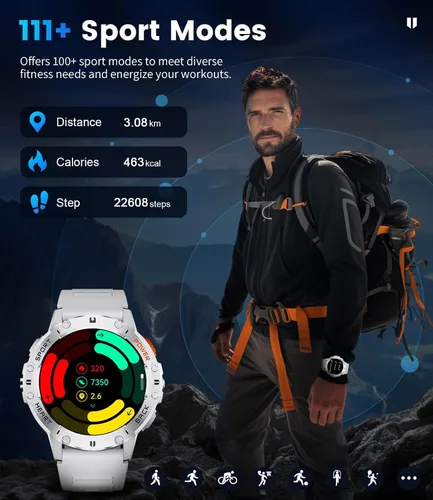 Vista 6 de Smart Watch for Men for Android/iPhone(3 Straps),1.43’’ AMOLED Display Sport Watch with 123 Sport Modes/FlashLight,5ATM Waterproof Fitness Watch