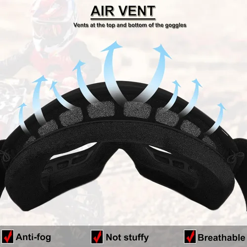 Vista 3 de Gafas de Dirt Bike para Niños Resistentes a Impactos Ajustables para Jóvenes ATV Motocicleta Todoterreno Conducción Motocross Carreras Ciclismo Negro