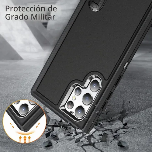 Vista 4 de Funda para Samsung Galaxy S22 Ultra con función atril de 3 capas de grado militar, funda protectora de silicona resistente a prueba de golpes