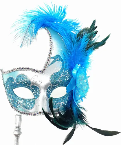 Vista 2 de STORM BUY Máscara veneciana de plumas para mujer, disfraz veneciano de Halloween, boda, Mardi Gras, fiesta y baile de graduación