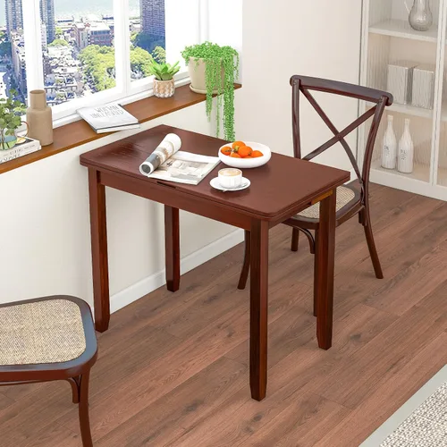 Vista 9 de GOFLAME Mesa de comedor extensible para 4, mesa de cocina plegable con compartimento de almacenamiento y patas de madera de goma, mesa de comedor