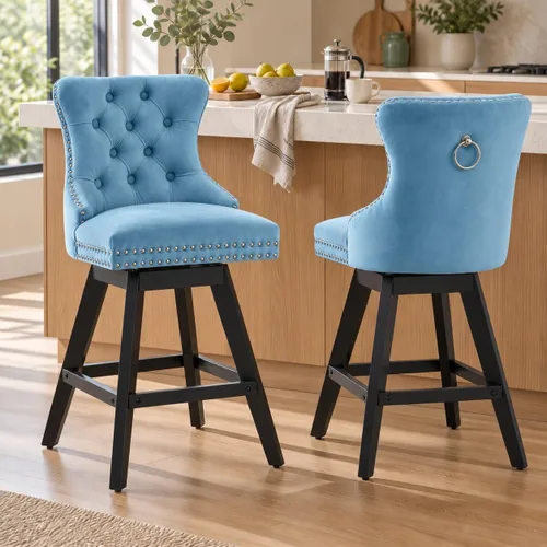 Vista 30 de Juego de 2 taburetes de bar giratorios modernos, taburetes de bar de 26.6 pulgadas de altura de mostrador beige con respaldo para isla de cocina