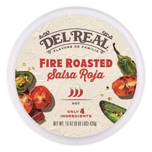 Vista 4 de Del Real Foods Salsa al rojo vivo: sabor auténtico con tomates y chiles asados al fuego, salsa fresca refrigerada, sin conservantes, ideal