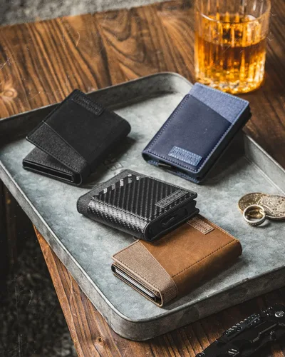 Vista 6 de DUGRAFT Cartera para tarjetas con ventana de identificación, para hombre, bloqueo RFID, minimalista, delgada, plegable, funda para tarjetas