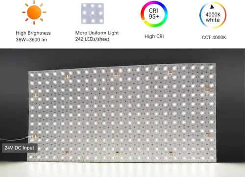Vista 2 de Paquete de 4 hojas de retroiluminación LED de 24 V, 36 W, 4000 K, blanco, 19.3 x 9.6 pulgadas cada unidad, panel LED flexible regulable