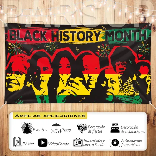 Vista 3 de Pancarta de fondo del mes de la historia negra, 78 x 43 pulgadas, tamaño grande, pancartas de fondo rojo, naranja y verde, suministros de decoración