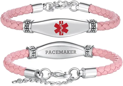 Vista 20 de LinnaLove Pulseras de alerta médica para mujeres, hermosas pulseras de cuero femenino para identificación médica con grabado gratuito