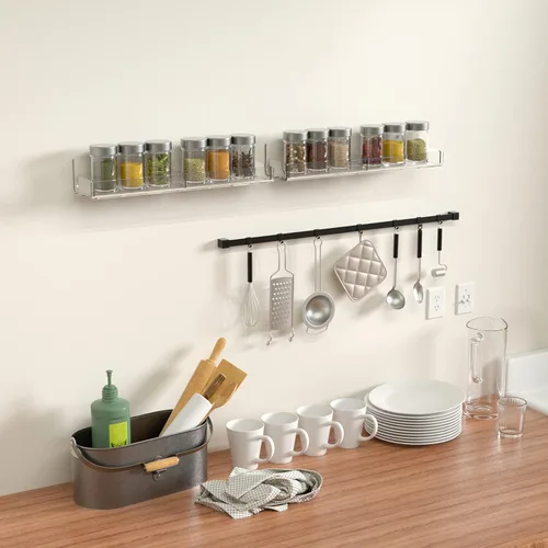 Vista 5 de Sezanrpt Estante acrílico para especias de montaje en pared, estantes colgantes para condimentos, tarros de especias de cocina, organizador