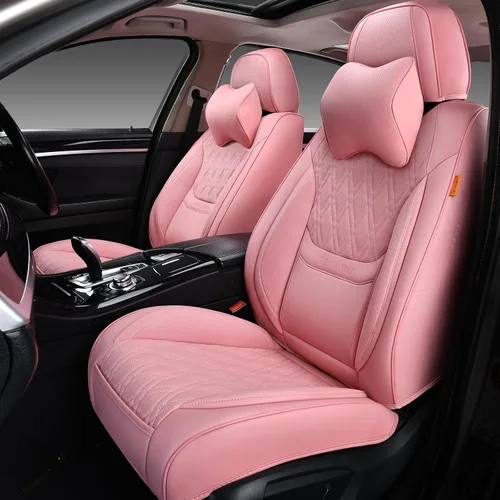 Vista 8 de Fundas de asiento delantero de automóvil, par de fundas de asiento delantero de cuero transpirable con reposacabezas, funda universal de asiento