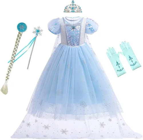 Vista 33 de Frozen - Vestido de princesa Elsa para niñas, disfraz de Halloween, Navidad, cumpleaños, fiesta, vestido de tul con accesorios