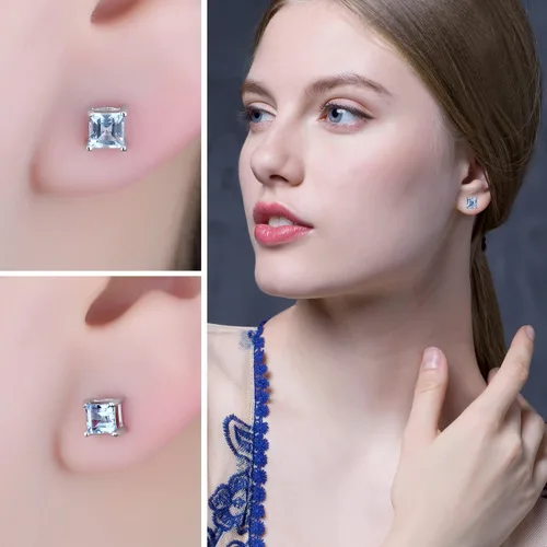 Vista 4 de JewelryPalace Cuadrado 0.8ct Genuino Granate Peridoto Amatista Citrino Topacio Creado Rubí Zafiro Simulado Esmeralda Piedra Preciosa Pendientes