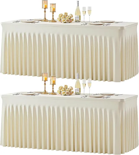 Vista 12 de Manteles de mesa de elastano azul bebé de 6 pies para mesas rectangulares, sin arrugas, rectangular, elástico, ajustable de 6 pies con falda